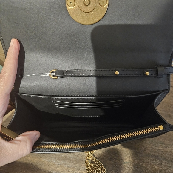 Ted Baker London Black Leather Magnolia Kira Gold Rose Clutch Crossbody Bag NWT - Picture 7 of 8